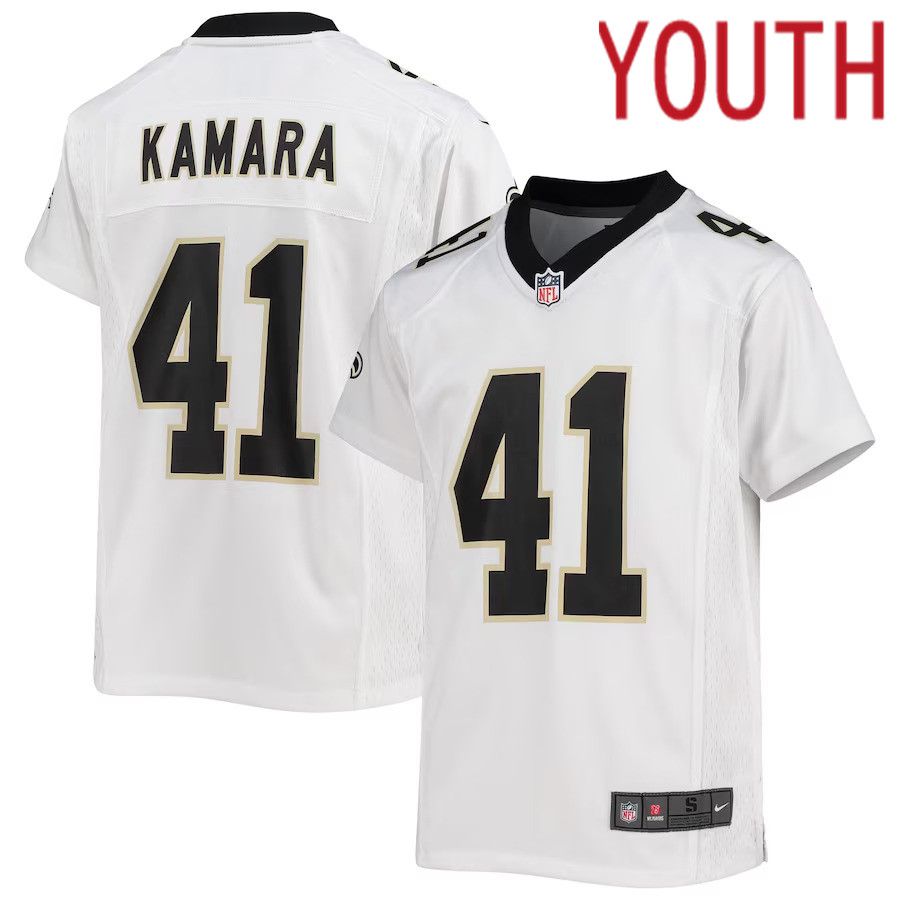 Youth New Orleans Saints 41 Alvin Kamara Nike White Game NFL Jersey